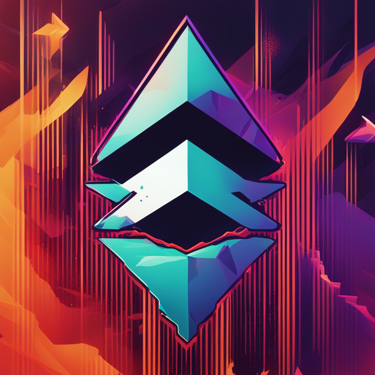 A vibrant, abstract digital illustration capturing the dramatic downturn in Ethereum's burn rate, showcased through a blend of fiery and cool hues clashing, symbolizing the tension in the network's economics, art trendsetting on Artstation, crafted by visionary digital artists.