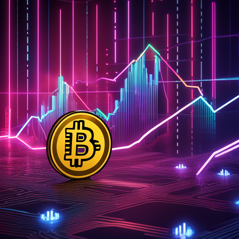 A vibrant digital visualization capturing the essence of May's cryptocurrency market trends, featuring Solana and Binance Coin's dynamic price movements with neon graphs against a dark backdrop, trending on Artstation, digital art by prominent crypto artists, encapsulating the unpredictable trends with sharp rises and dips, Artstation HQ, digital illustration.