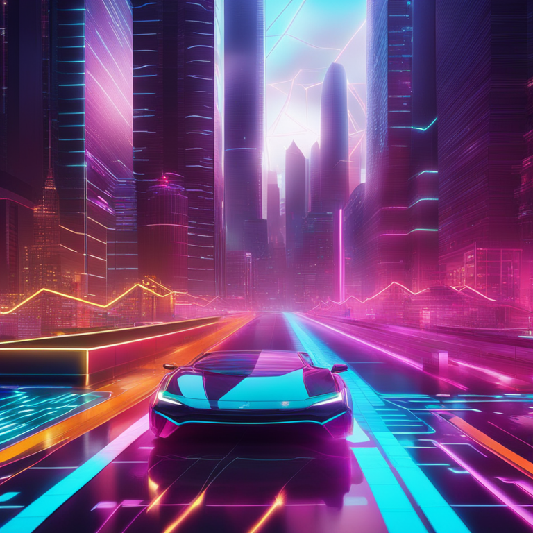 digital visualization of cryptocurrency market trends, showing graphs dipping and rising against a futuristic cityscape, neon hues dominating, a visual representation evoking the dynamic and unpredictable nature of the crypto world, art by futuristic digital artists, trending on Artstation, digital illustration