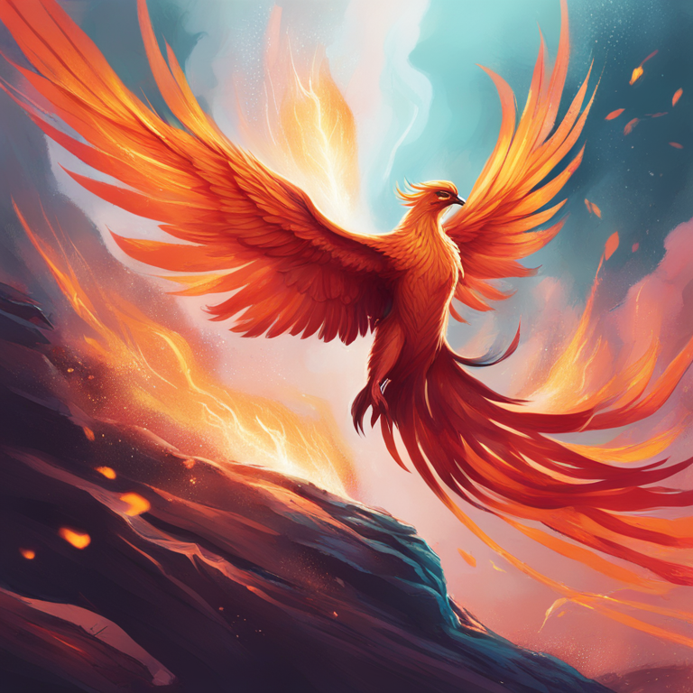 A dynamic illustration capturing Ethena's (ENA) resurgence, symbolized by a Phoenix rising from the ashes; hand-drawn digital art inspired by Artstation HQ trends, vibrant with the essence of rebirth and growth, digital art