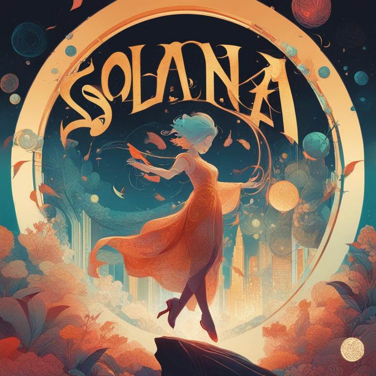 Solana's dynamic logo eclipsing the $150 mark, encapsulated by sparks of financial growth and technological innovation, a masterpiece of digital art by James Jean and Victo Ngai, high-resolution, artfully capturing the essence of breakthrough and market enthusiasm, trending on ArtStation, a dance of vibrant colors and immersive textures