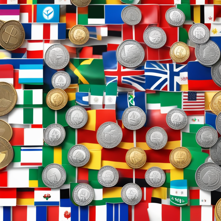 Close-up shot of digital currency symbols representing different countries' coins superimposed over a backdrop of cheering crowds at the Olympic Games, encapsulating the fervor and excitement both arenas share, digital art inspiration, trending on Artstation