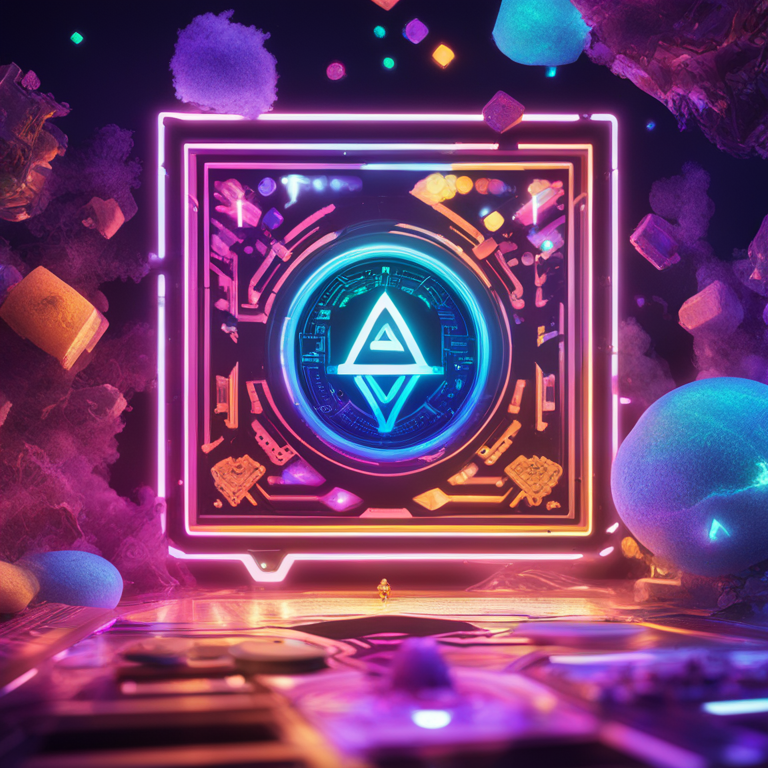 A vibrant digital canvas blurs the lines between fantasy and technology, showcasing the ApeChain logo amidst a kaleidoscope of ApeCoin and Horizen Labs symbols, floating in a digital ether filled with neon glows and cyber-pixels, a masterpiece trending on Artstation, capturing the essence of next-gen gaming blockchain, art by renowned digital illustrators