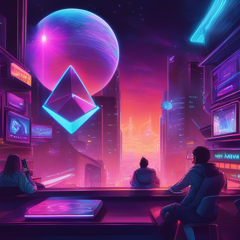 A vibrant, futuristic world where Ethereum reigns supreme, showcasing cutting-edge crypto wallets surrounded by neon lights and digital landscapes, artwork by the digital maestros at Artstation HQ, hand-drawn digital illustration, trending on digital art platforms.