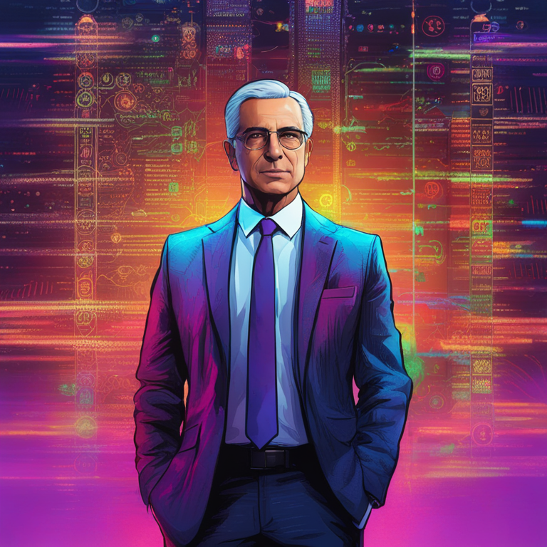 A digital canvas showcasing CFTC Chairman Rostin Behnam standing firm amidst a storm of binary codes and cryptocurrency symbols, hand-drawn in vibrant colors by top digital artists from Artstation HQ, symbolizing the onset of a new regulatory era in the crypto world, detailed, futuristic landscape filled with digital art nuances.