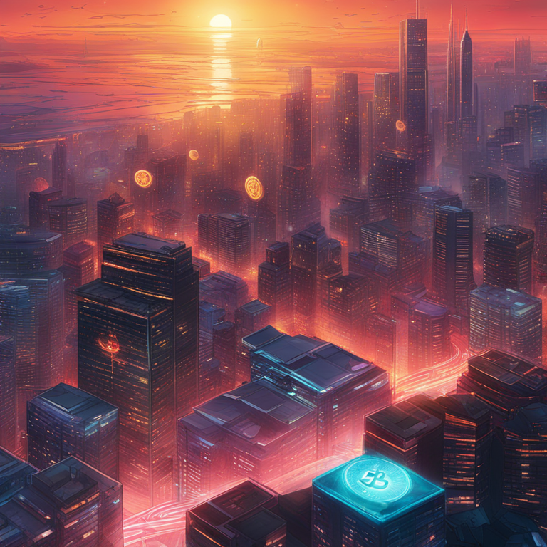 A vibrant hand-drawn digital representation of Bitcoin's potential surge to $150,000, with a flurry of digital coins ascending amidst a futuristically illuminated financial skyline, capturing the essence of market optimism, trending on Artstation with elements of digital art inspired by the styles of visionary artists Mike Winkelmann and Beeple, high-resolution digital illustration.