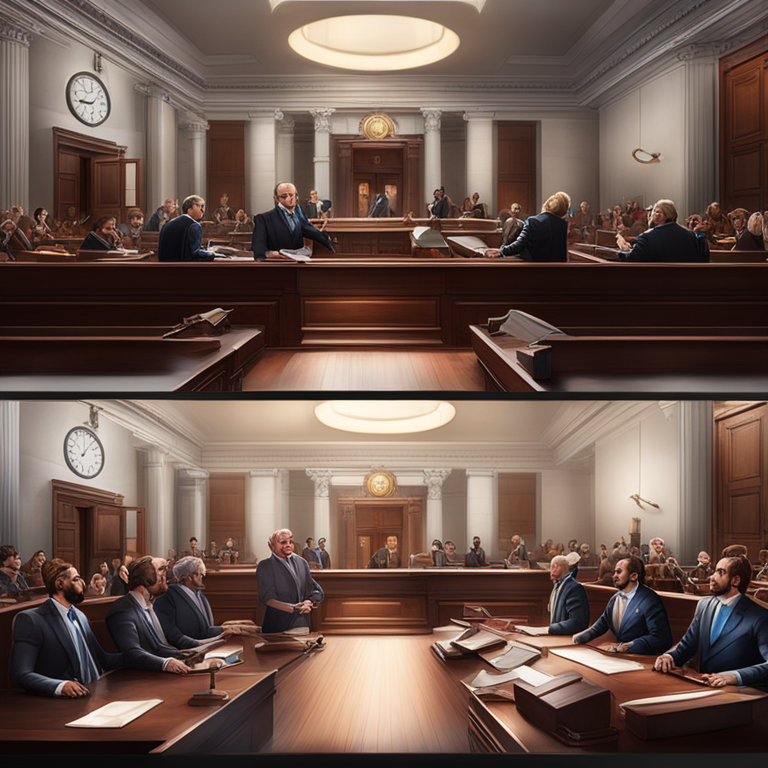 Dramatic courtroom visualization, digital art spectacle of Custodia Bank's legal battle, featuring expert lawyers in action, trending on Artstation, with illustrative vibes of a modern David vs Goliath fight, crafted by renowned digital artists