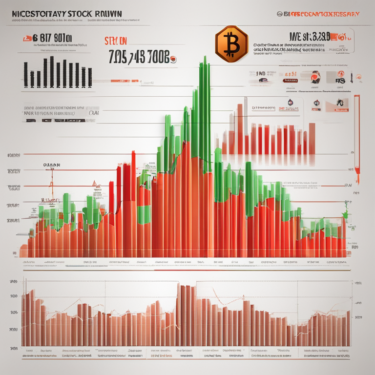 Energetic infographic showcasing explosive growth potential of MicroStrategy stock influenced by Bitcoin trends, involving dynamic growth charts and crypto symbols, hand-drawn digital illustration, Artstation HQ, digital art, visually encapsulating the synergy between traditional stock markets and cryptocurrency momentum, designed by visionary digital artists.