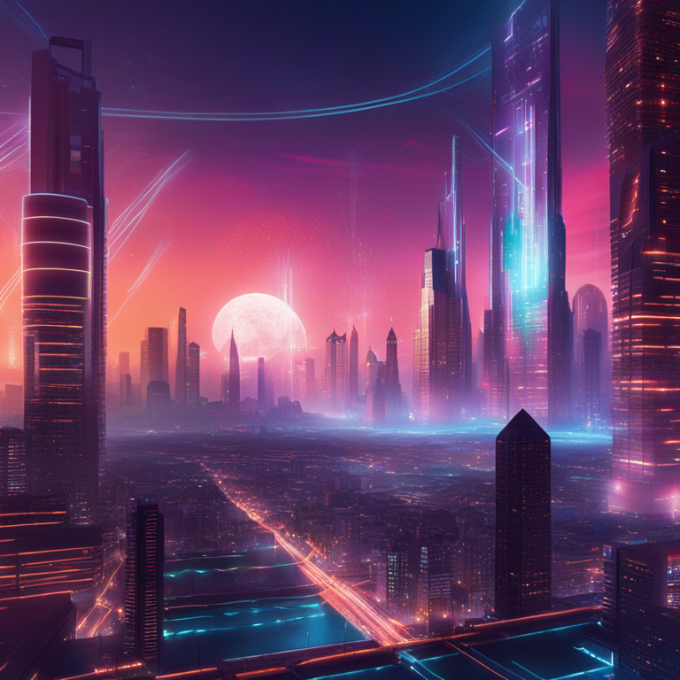 Futuristic digital cityscape with dynamic digital graph overlays showcasing AI Crypto asset fluctuations, evoking a sense of rapid technological advancement, art by Alex Ries and Raphael Lacoste, digital art, high-resolution, vibrant colors, popular on Artstation, sci-fi inspired