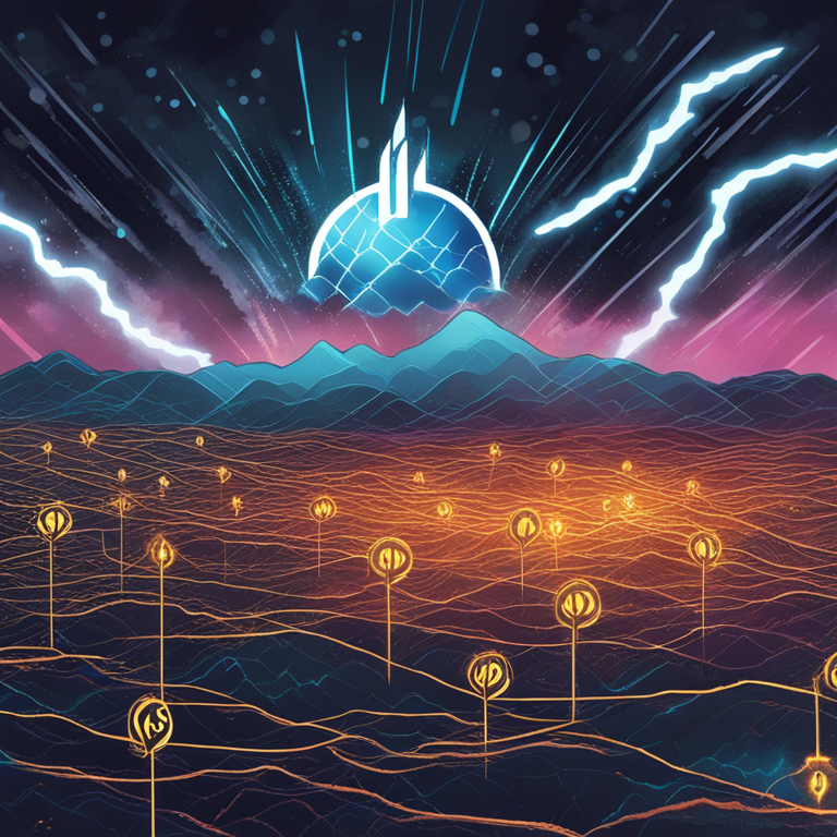 A digital storm brewing over the Cardano (ADA) logo, encapsulating a tumultuous market forecast, with lightning bolts of price drops and rain clouds of market uncertainty, art by renowned digital artists, a hand-drawn digital illustration trending on Artstation HQ, dynamic colors capturing the volatile essence of cryptocurrency.