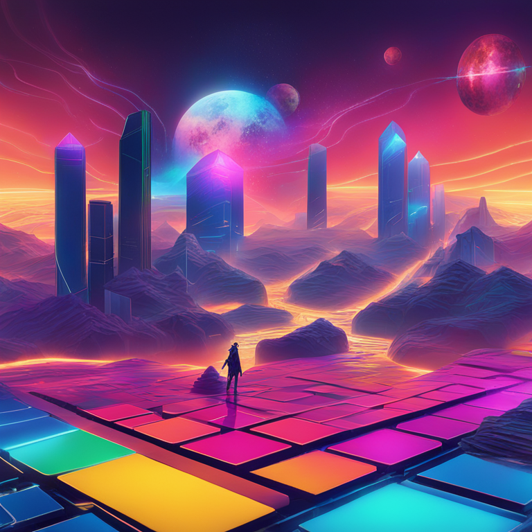 A vibrant digital portrayal capturing Solana's dramatic ascent, Ethereum's hurdles, and XRP's puzzling new pattern, mirroring the ebbs and flows in the 2024 crypto market, artfully crafted in the style of top digital artists on Artstation, featuring futuristic elements and vivid, eye-catching colors