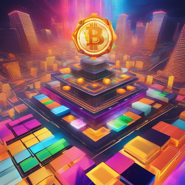 Bustling abstract representation of digital currency exchange, infused with hues of innovation and leadership, encapsulating Bithumb's IPO journey and potential reappointment of CEO Lee Jae-won, art by visionary artists, trending on Artstation, vibrant digital art masterpiece