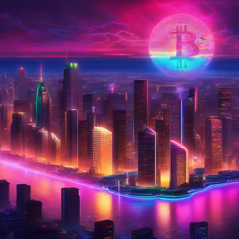 A dazzling digital representation of Bitcoin's price surge encapsulated by a futuristic cityscape under a neon sky, signifying the cryptocurrency's resilient uptrend and the patient anticipation amongst investors, art by digital maestros blending neon glows and sharp contrasts, trending masterpiece on Artstation.