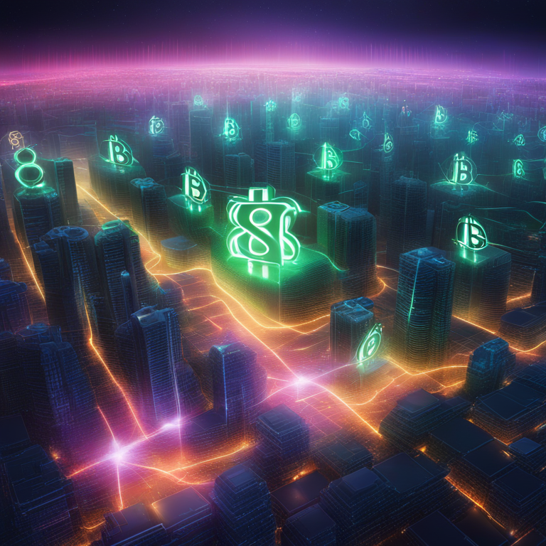 dynamic, futuristic digital landscape representing Bitcoin Cash network upgrade, with glowing data streams and block-sized structures expanding seamlessly, incorporating elements of innovation and blockchain technology, art by visionary digital artists, digital art, trending on Artstation, embodying the essence of network scaling and adaptive algorithms, vibrant and mesmerizing visual representation