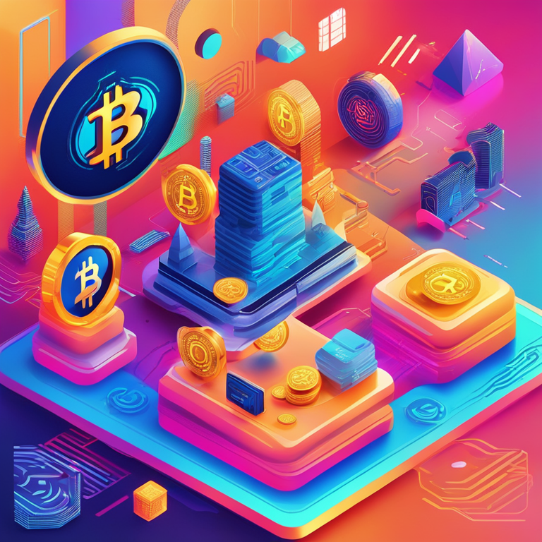 A vibrant digital landscape featuring dynamic Bitcoin dApps and miner icons, integrating abstract cryptocurrency elements, hand-drawn digital illustration, Artstation HQ, trending with vivid hues and futuristic tech vibes, art by renowned digital age visionaries