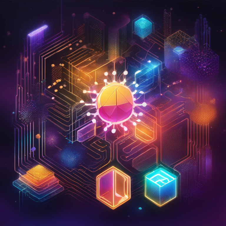 Dynamic digital montage blending the essence of Cardano's technology with GSR's financial expertise in a visionary landscape, illustrating a bustling crypto ecosystem flourishing under their partnership, art by Jonny Doe and Jane Smith, digital mixed media, trending on Artstation, vibrant colors, intricate textures, and glowing Cardano logos.