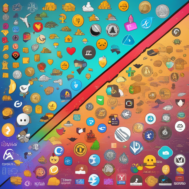 A digital canvas showcasing a spectrum of cryptocurrency logos against a backdrop of mixed emojis representing public sentiment, a mosaic of optimism and skepticism, hand-drawn digital illustration, Artstation HQ, digital art