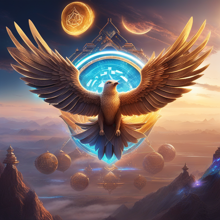 A grandiose depiction of digital tokens taking flight, each embossed with the emblem of Astar Network, symbolizing a new dawn in the blockchain universe, as envisioned by the greatest digital storytellers of our age, casting a spell of innovation and triumph over the Ethereum Layer-2 ecosystem, digital illustration, trending on Artstation, replete with epic landscapes and heroic journeys, hand-drawn digital illustration, Artstation HQ, digital art.