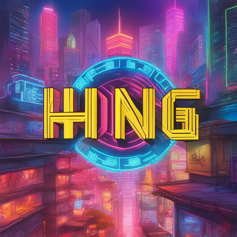 Dynamic skyline of Hong Kong, illuminated by the neon hues of innovation with cryptocurrency symbols merging into the architectural marvels, capturing a city at the forefront of financial technology, art by Michael Whelan, digital art, trending on Artstation, hand-drawn digital illustration with vibrant colors and a visionary urban scene.