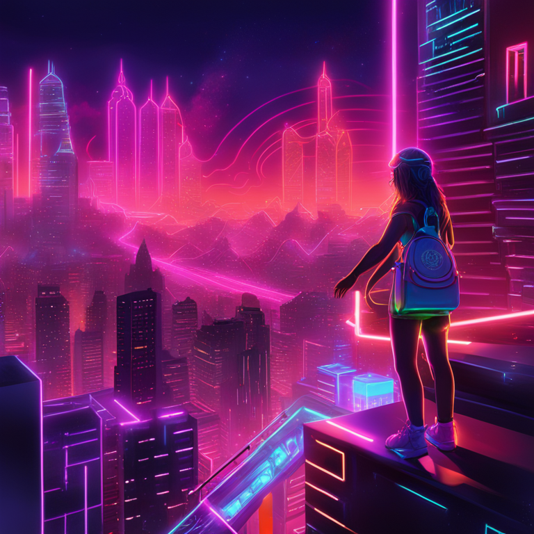 A mesmerizing neon-infused digital art piece capturing the ascent of Ethena (ENA) towards $1, featuring a glowing currency symbol amidst a futuristic cityscape, art inspired by the works of Artstation's top digital artists, evoking a sense of innovation and financial evolution, hand-drawn digital illustration, Artstation HQ, vibrant neon against a dark backdrop.