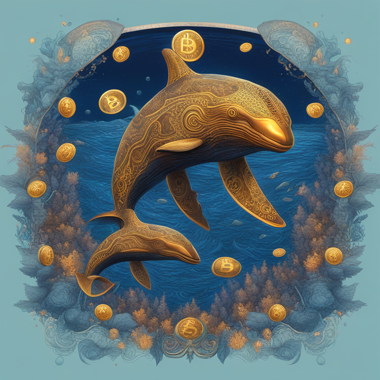 A mesmerizing digital representation of Bitcoin whales navigating the cryptocurrency depths, showcasing vibrant and intricate details of digital wealth accumulation, a masterpiece in digital art, trending on Artstation, artwork by celebrated crypto visionary artists.