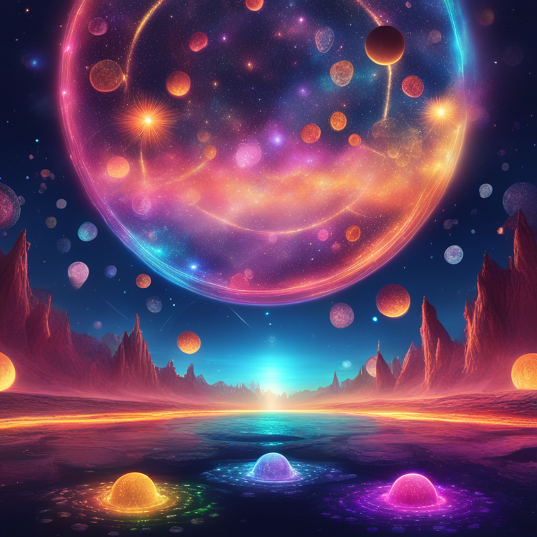 A mesmerizing digital sky illuminated by the bright potential of altcoins post-halving, each coin a vibrant burst of color against the cosmic background, hand-drawn digital illustration, trending on Artstation HQ, digital art