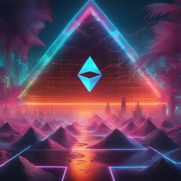 A vibrant collage of Bitcoin and Ethereum symbols amidst a backdrop of futuristic digital landscapes and glowing cryptographs, symbolizing the dynamic world of cryptocurrency, art by Beeple and Aaron Koblin, digital illustration, trending on Artstation, depicts the pulse of the crypto market, high-tech, vivid, immersive visual experience