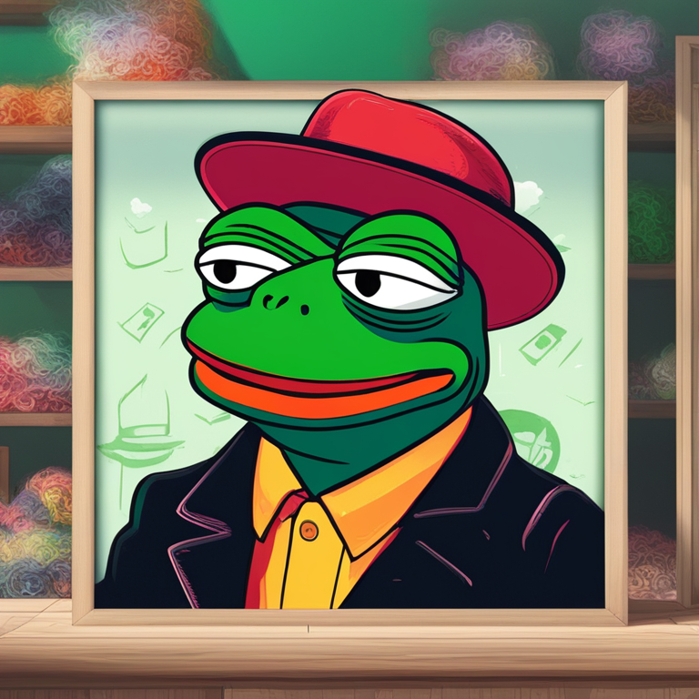 A dynamic, digital art spectacle displaying a heroic Pepe the Frog in the midst of conquering market volatility, illustrated in the style of modern digital art icons, exuding a blend of meme charm and financial warfare, artistry echoing Pablo Picasso and Andy Warhol, trending on Artstation, digital masterpiece