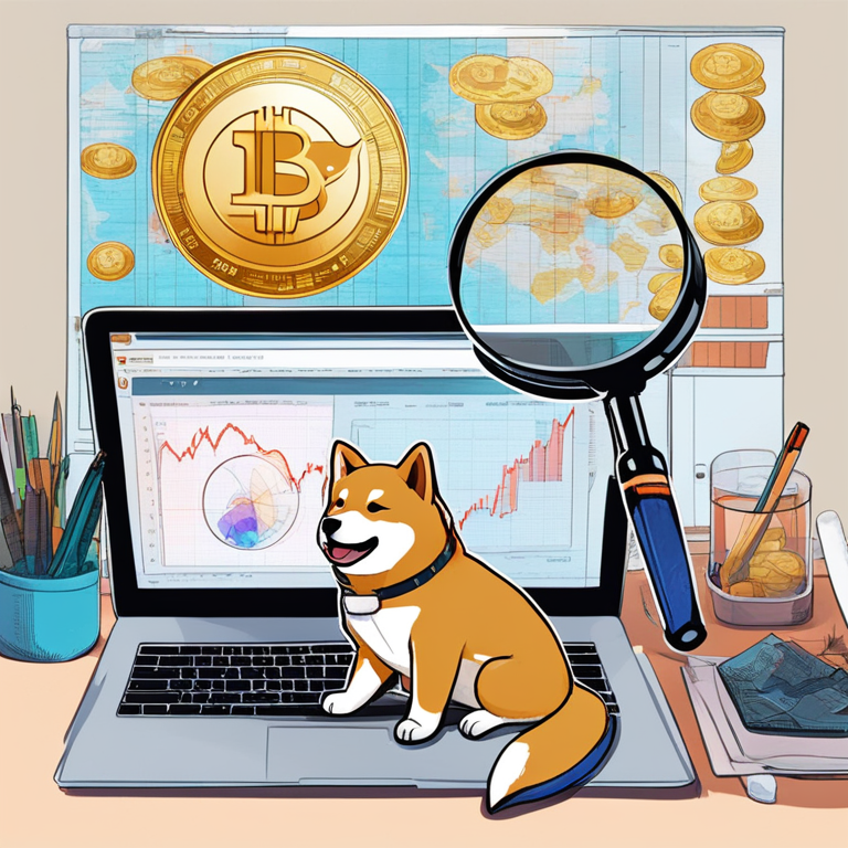 Animated Shiba Inus under a magnifying glass dissecting the SHIB token’s performance metrics, a whimsical yet detailed hand-drawn digital illustration, bustling with activity as they analyze data on futuristic screens, ArtStation HQ style, capturing the complexity of cryptocurrency trends and market sentiment with a touch of humor, trending among crypto art circles.