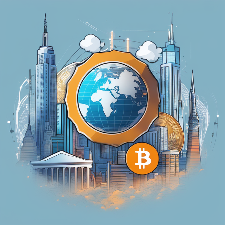 A dynamic blend of rising graphs and Bitcoin symbols against a backdrop of global landmarks, symbolizing the cryptocurrency's monumental growth and international reach, hand-drawn digital illustration, crescendo of financial success, trending on Artstation, digital art