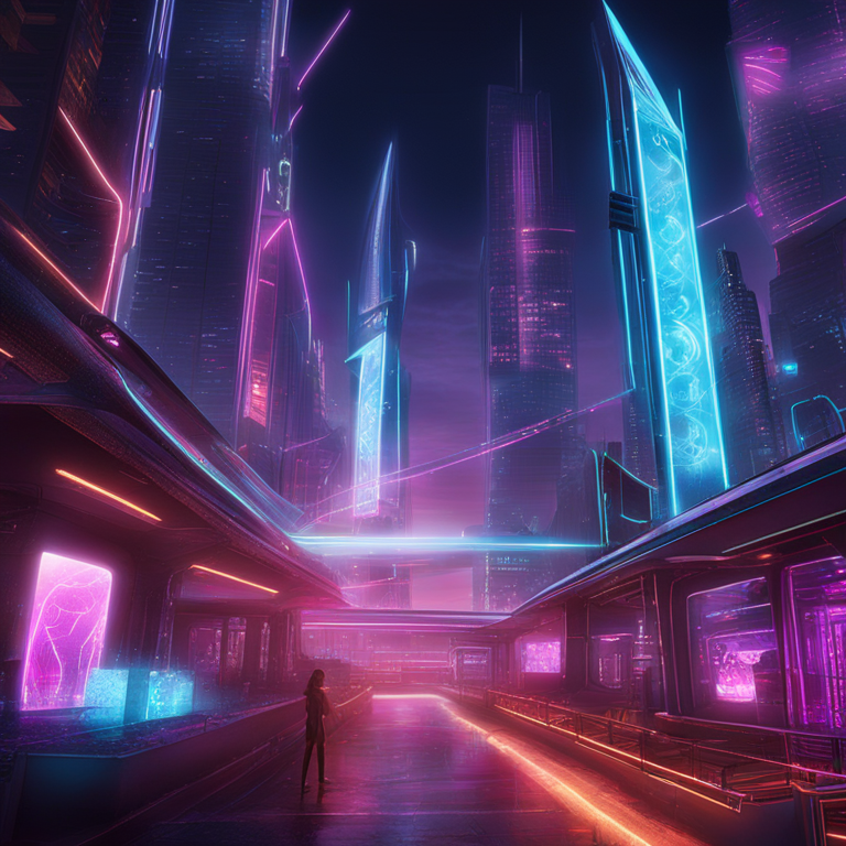 Futuristic digital gateway opening in a high-tech, neon-infused cityscape, representing the unprecedented access APhone and Magic Eden offer to the Web3 world, envisioned by renowned digital artists, echoing top trends in digital art on Artstation, captivating hand-drawn digital illustration.