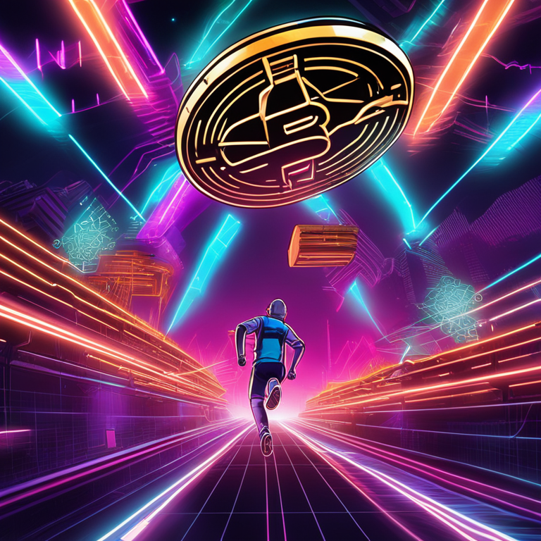 Bitcoin and Ethereum leap over digital hurdles on a neon-infused track, portraying a sensational comeback in the crypto universe, artwork pulsating with energy and optimism, hand-drawn digital illustration, Artstation HQ, digital art evoking the dynamic cryptocurrency market rally.