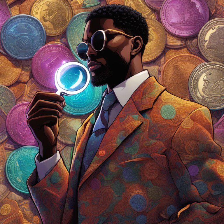 A mysterious, shadowy figure holding a magnifying glass over digital tokens, symbolizing the scrutiny of the SEC on cryptocurrency companies, hand-drawn with vivid colors and intricate details, evoking a sense of urgency and precision, art by Vashti Harrison and Kadir Nelson, digital illustration, trending on Artstation, encapsulating the essence of investigation and the digital age.