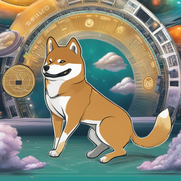 A digital panorama capturing the essence of Shiba Inu's integration into Nexo's platform, featuring an animated collage of the Shiba Inu dog navigating through a universe of crypto symbols and educational elements, mirroring the blend of humor and savvy investment, art by renowned creatives in the crypto space, high-definition, vibrant and thought-provoking, digital art, trending on Artstation, hand-drawn digital illustration, Artstation HQ, digital art