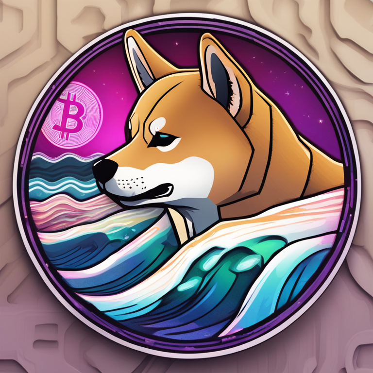 a captivating digital portrayal of the Shiba Inu token, symbolizing its potential upswing or downturn against the unpredictable waves of the cryptocurrency market, executed in a vibrant, abstract style, hinting at the unpredictable nature of digital currencies, art by Kelsey Brookes, reminiscent of trending visuals on Artstation HQ, digital illustration