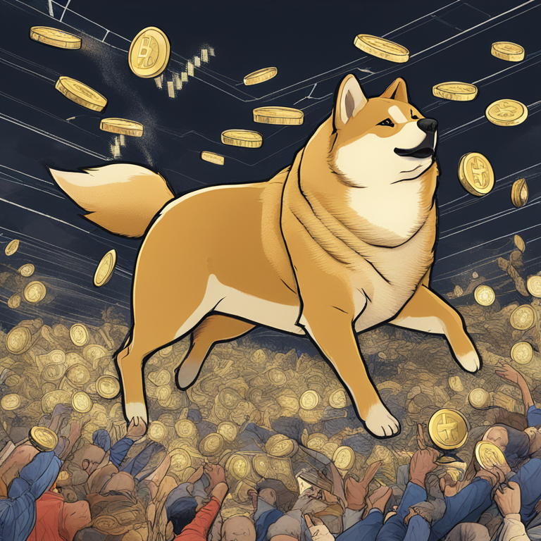 a dynamic chart capturing Dogecoin's fluctuating price movements against a backdrop of a digital currency battlefield, marked by the spirited clash of bulls and bears, hand-drawn digital illustration, Artstation HQ, digital art, filled with energy and tension, embodying the unpredictable essence of the crypto market