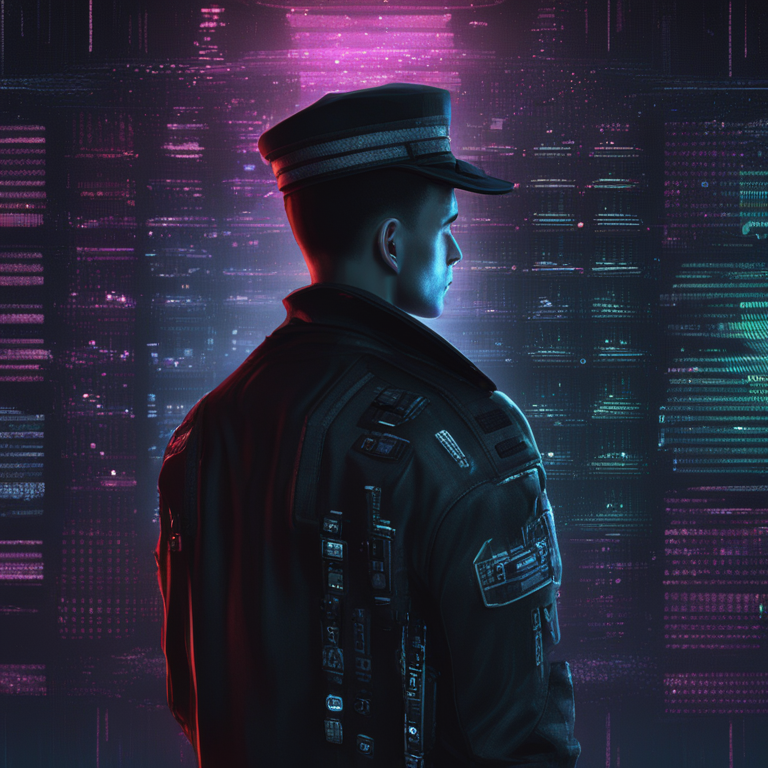 A shadowy digital avatar branded as 'LockBit's Architect', surrounded by streams of encrypted codes and ransomware symbols, iconizing Dmitry Khoroshev in a villainous hue, digital art masterpiece trending on Artstation, envisioned by top cyberpunk artists, encapsulating the murky world of cyber extortion with a touch of noir, high detail and realism.