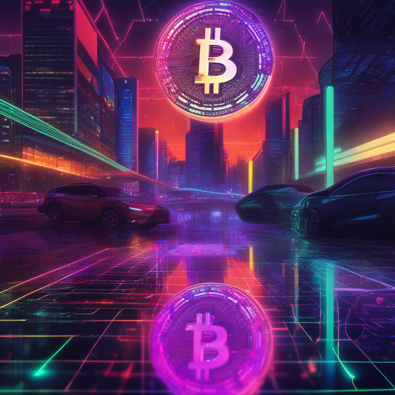 Futuristic neon glow of Cardano's projected price rise, with glowing lines of data and floating digital coins against a cyberpunk cityscape backdrop, catching the eye of cryptocurrency aficionados, digital art sensation inspired by high-tech finance trends, trending on Artstation, created using a kaleidoscope of neon hues and complex patterns, visualizing the exhilarating intersection of fintech and innovative blockchain technology.