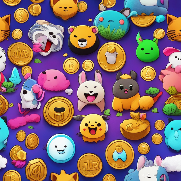 A dynamic, playful landscape filled with colorful, animated memecoins featuring cartoonish animals and whimsical characters, embodying the lively spirit of meme cryptocurrencies, poised to take over the digital economy, digital art sensation on Artstation, crafted by top-tier artists.