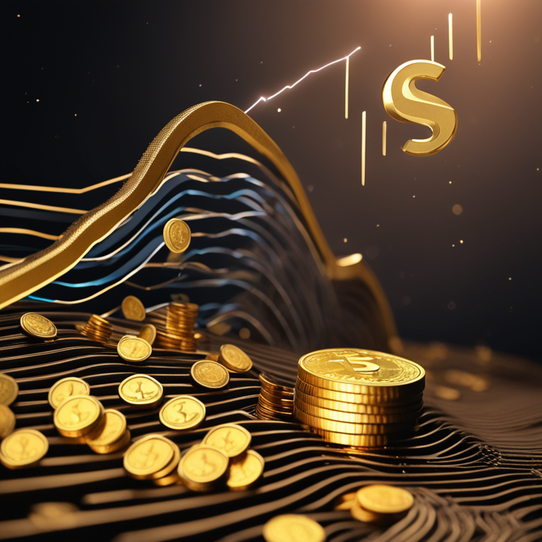 A dynamically animated graph showing a steep volatility curve, coupled with an array of golden coins marked with the AXS logo, symbolizing the $5.2 million net outflow amidst a tumultuous crypto market, digital art masterpiece, trending on Artstation, infused with intrigue and market speculation, by renowned artist in the crypto-art scene, capturing the essence of rapid financial changes and investor sentiment.