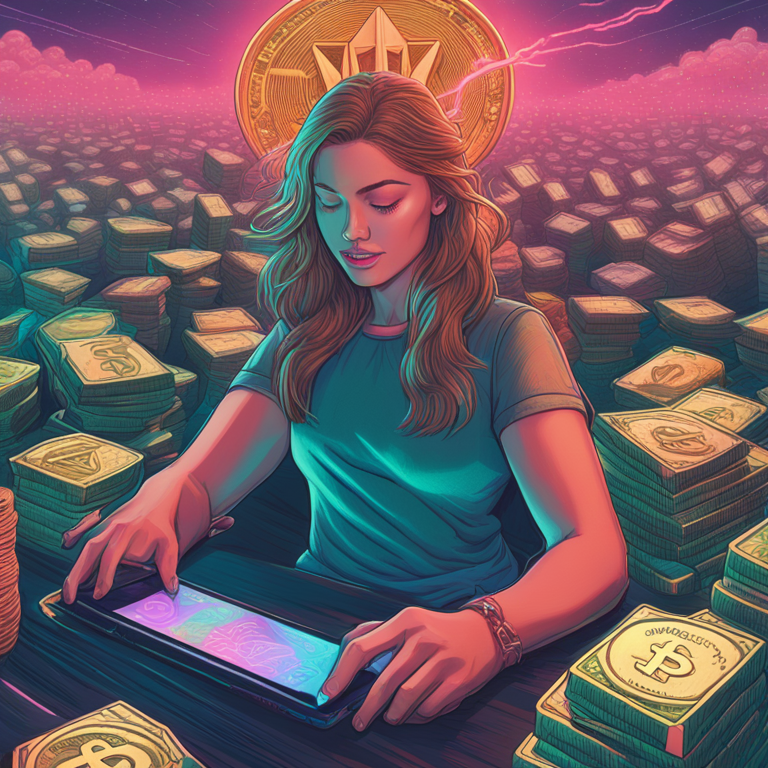 A vibrant illustration capturing the bullish surge of Robinhood's stocks amidst a backdrop of soaring cryptocurrencies and meme stocks, art by Casey Weldon and Kelsey Brookes, digital art, trending on Artstation, a surreal and engaging depiction of financial exuberance, hand-drawn digital illustration, Artstation HQ, digital art.