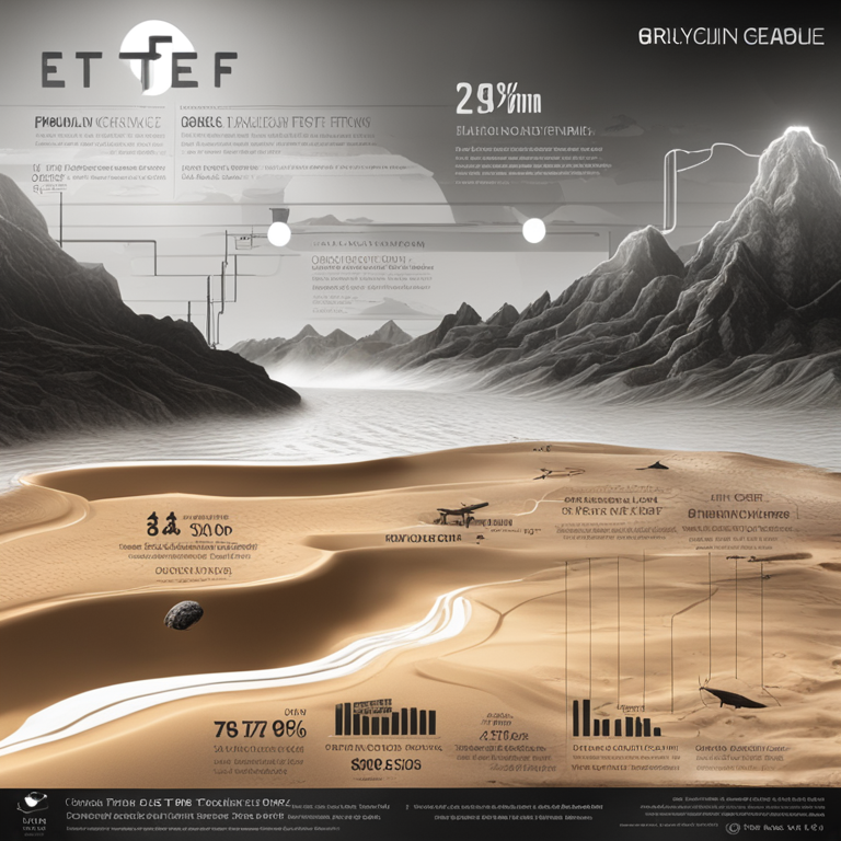 A vibrant, data-rich digital infographic showcasing Grayscale Bitcoin Spot ETF's journey from drought to a deluge of inflows, visualized through a rising tide of digital currencies against a backdrop of financial landmarks, art by top contributors on Artstation, digital art, financial markets theme