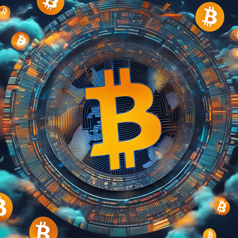 A vivid digital art piece depicting the Bitcoin logo caught in a stormy sea of stock market charts and graphs, art by talented creators on Artstation, digital illustration, embodying the clash and fusion of cryptocurrency volatility and traditional financial markets.