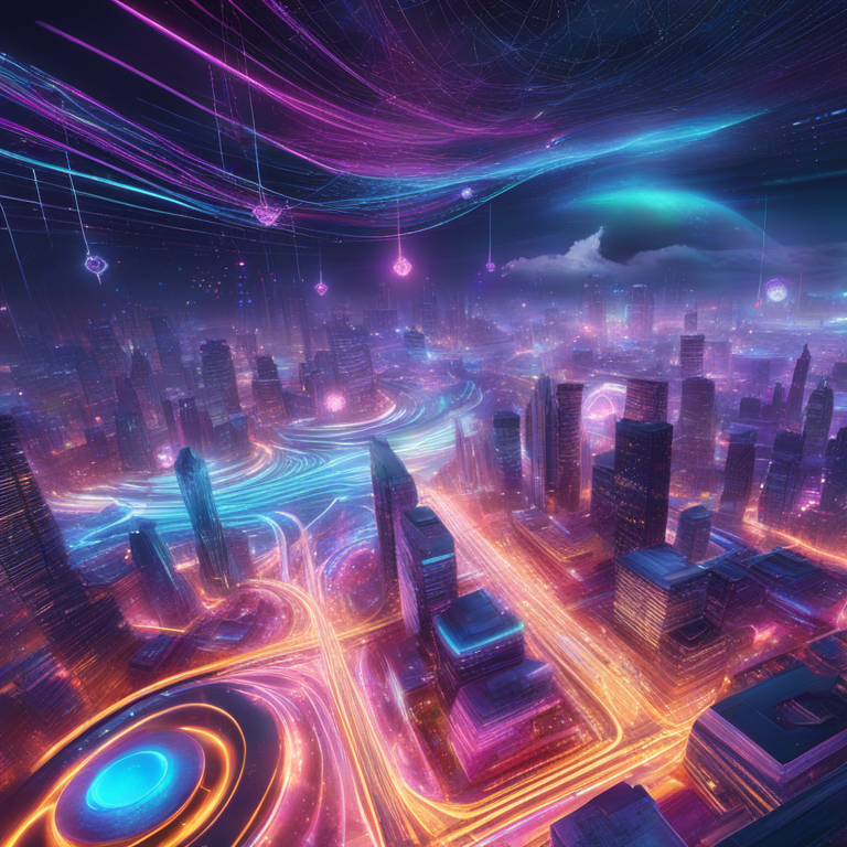 Futuristic digital landscape showcasing OMNIA Protocol's secure and efficient DeFi world, with vibrant nodes interconnected by streams of data, digital art by renowned artists from ArtStation, encapsulating the essence of speed and safety in decentralized finance, hand-drawn digital illustration, Artstation HQ, high-tech, vibrant, detailed visualization