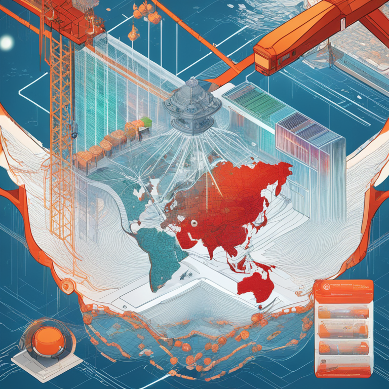 a detailed infographic illustrating the exponential growth of blockchain technology in the insurance industry, featuring dynamic charts and futuristic design elements, enhanced with vibrant colors and sleek lines, art by James Jean and Yuko Shimizu, digital illustration, high-tech appeal, trending on Artstation, engaging visual data presentation