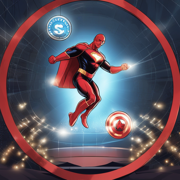 A conceptual digital canvas illustrating SEC Chairman Gary Gensler in a superhero outfit, balancing sculpturally on a thin line between 'Security' and 'Commodity' spheres, under a spotlight, symbolizing the intricate balancing act of regulatory decisions, hand-drawn digital illustration, Artstation HQ, trending in digital art, embodying the essence of financial regulation's complexities.