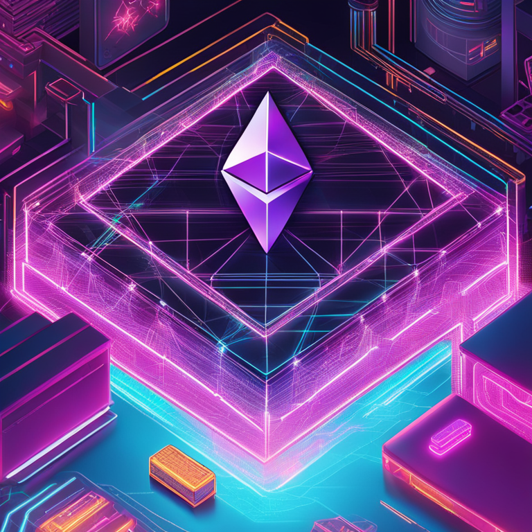 Ethereum's dazzling breakthrough in blockchain innovation, featuring a detailed digital artwork of glowing neon smart contracts interlocking across a global network, symbolizing EIP-7702's introduction to enhance transaction efficiency and security, as imagined by top artists on Artstation, hand-drawn digital illustration