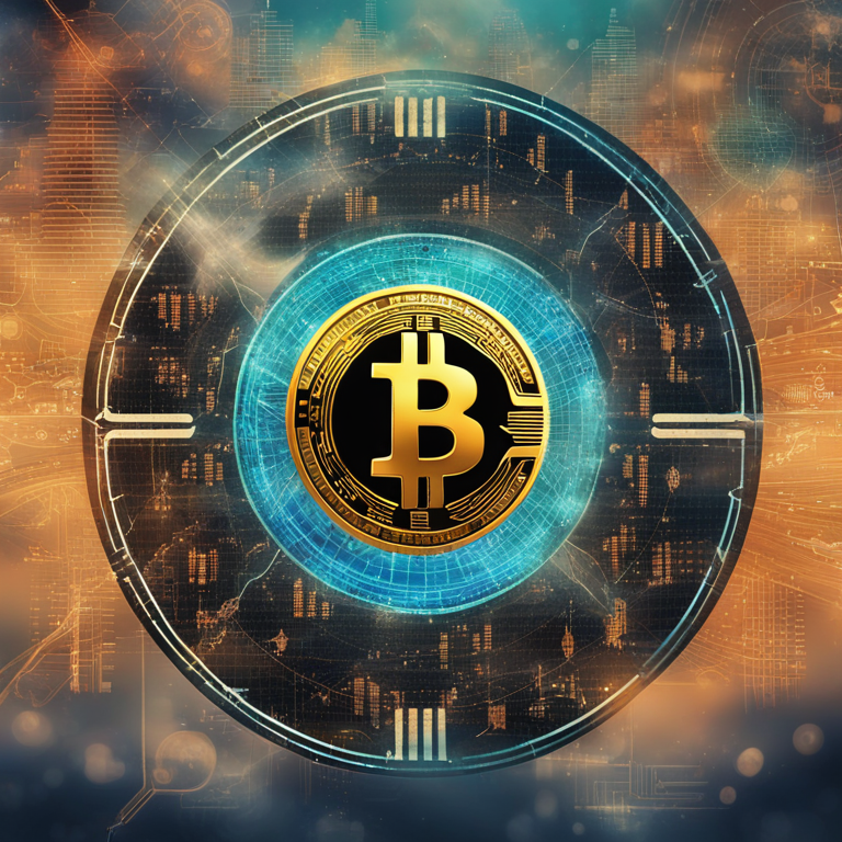 An intricate digital collage juxtaposing Bitcoin’s iconography with fluctuating stock graphs and economic symbols, encapsulating the cryptocurrency's volatile journey, art by visionary digital finance artists, digital illustration, resounding with the themes of uncertainty and rapid changes in the digital currency landscape, trending on Artstation with a mix of surrealism and hyper-realism.