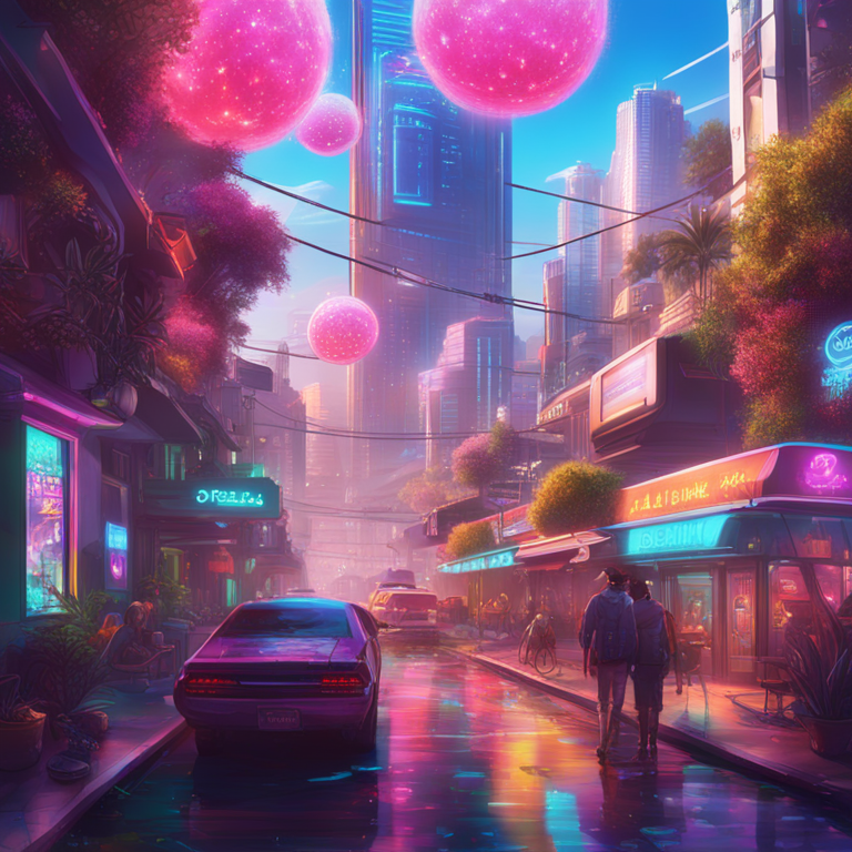 A radiant depiction of Solana's ecosystem blossoming into a digital utopia, with vivid illustrations of meme coins and a vibrant community, signifying its booming success and innovative technology, art by top digital artists, a futuristic and neon-drenched cityscape, hand-drawn digital illustration, Artstation HQ, high-quality digital art.