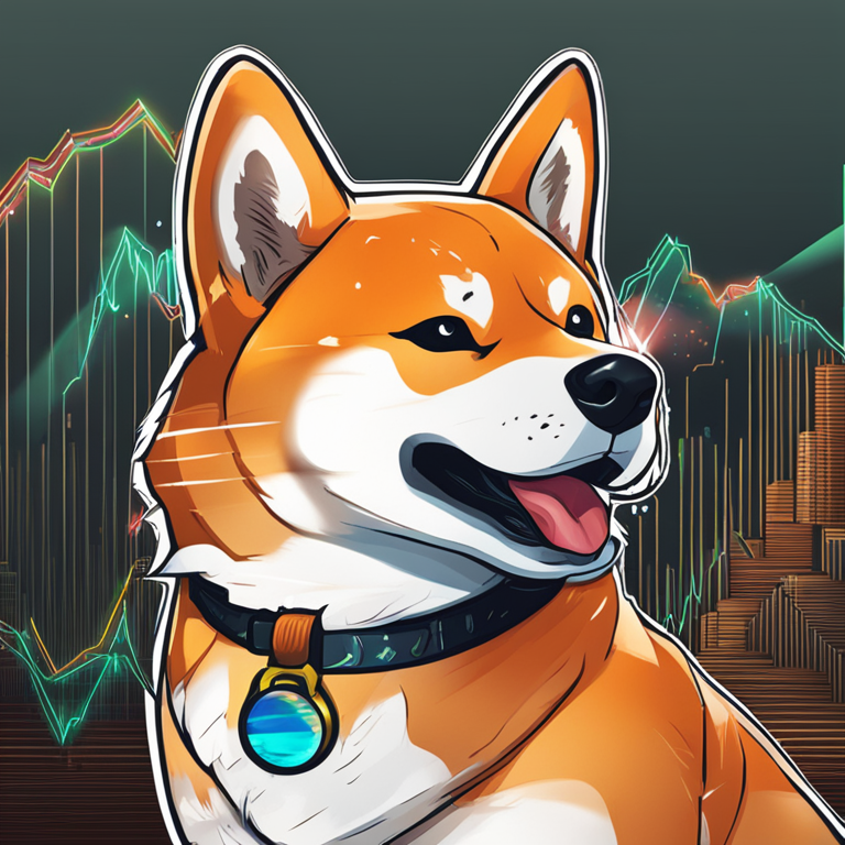 hand-drawn digital illustration showing Shiba Inu coin price chart with bullish trend indicators, Artstation HQ, digital art, trendy magazine style, detailed, vibrant colors